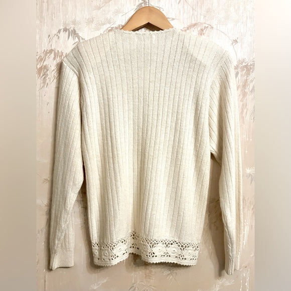 Koret Silk/Angora/Lambswool Cream Button Up Sweater with Crochet Det… - Picture 3 of 16